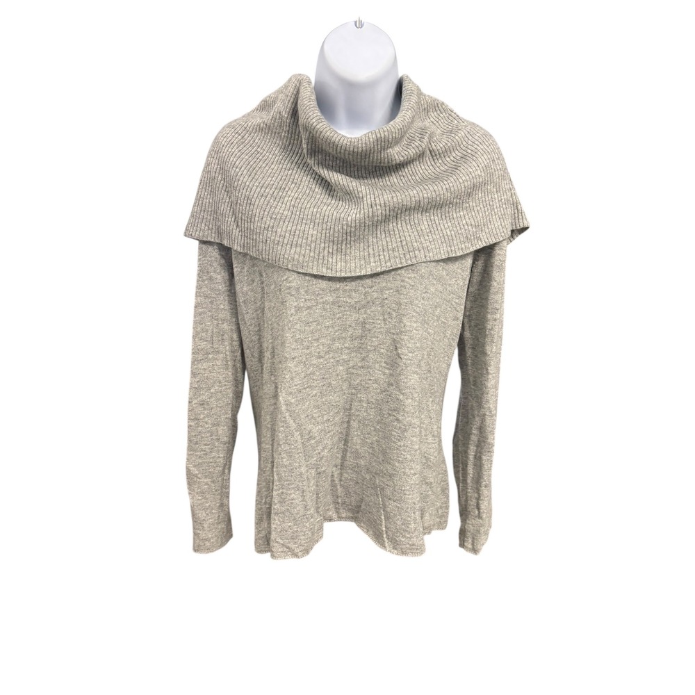 J.Jill Women's Gray Cowl Neck Ribbed Sweater Size Medium Wool Blend